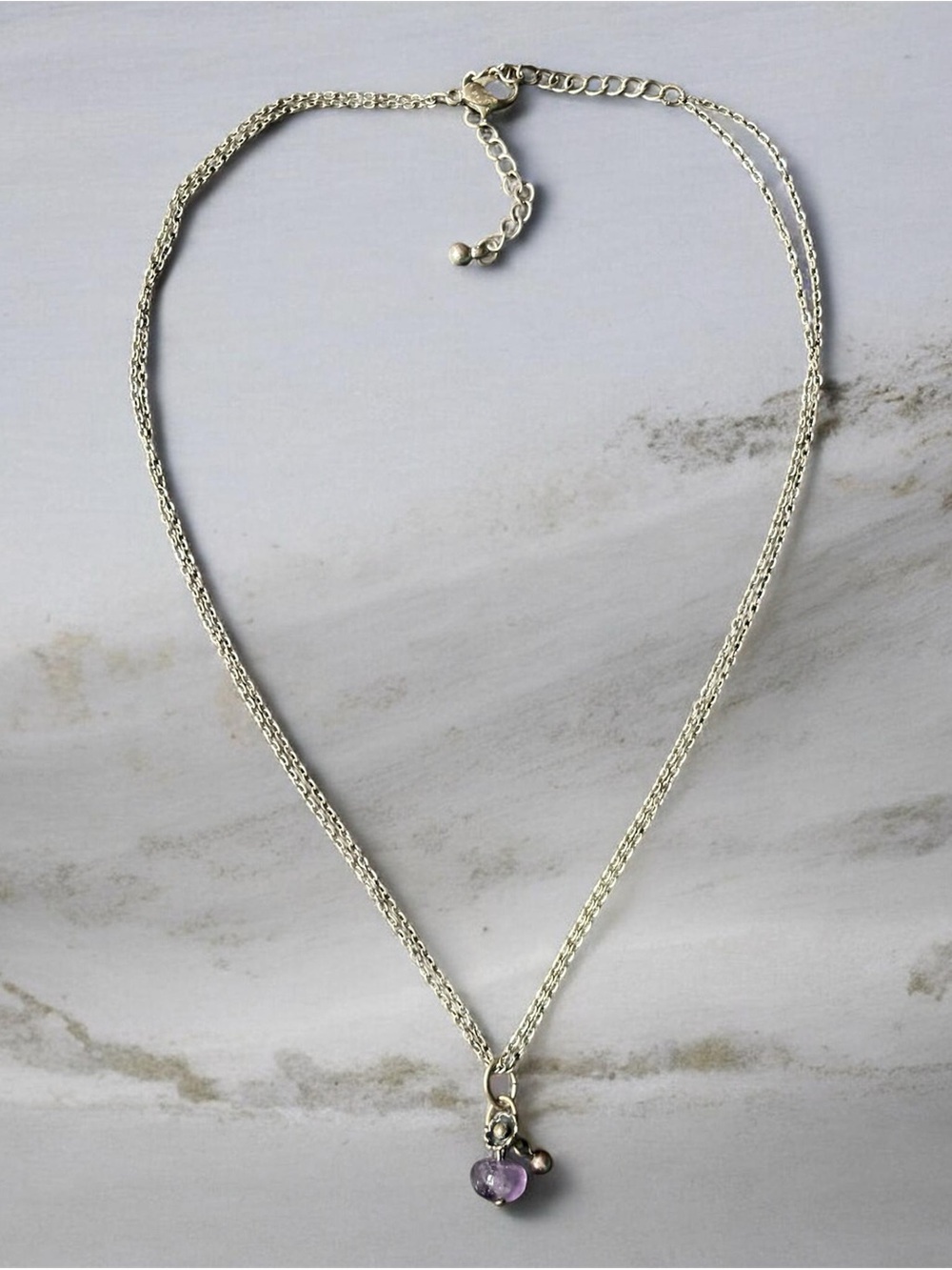Silpada Sweet Trinket Amethyst Necklace | Sterling Silver Double Chain